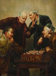 van der VEKEN Joseph 1872-1964,Die Schachrunde Herren beim Schachspiel und über d,Mehlis 2017-08-24