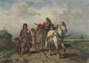 Van Der VENNE Adolf 1828-1911,Fahrendes Volk mit Pferdefuhrwerk in weiter Land,1890,Winterberg Arno 2024-04-20