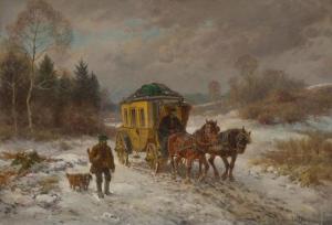 van der VENNE Fritz 1873-1936,A stage coach and hunter in the snow,Galerie Koller CH 2016-09-21