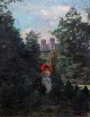 van der VENNE Fritz,Junge Dame mit Hund und rotem Schirm im Park eines,1895,Nagel 2018-10-10