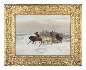 van der VENNE Fritz 1873-1936,The Huntsmen with Hounds in a Horse-Drawn Sleigh i,Adams IE 2021-10-18