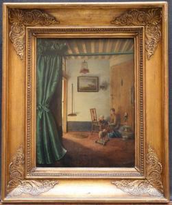 van der VOORT IN DE BETOUW Hermann Jacob 1847-1902,Jeune mère et son enfant dans un intéri,Daguerre 2019-03-29