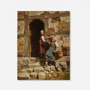 van der VOORT IN DE BETOUW Hermann Jacob,Twee kinderen voor een huisdeur (Two Girls in fron,1895,Toomey & Co. Auctioneers 2022-12-13