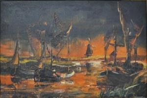 VAN DER WILLIGE DUTCH E,Landscape, with moored boats at dusk, bears signat,Gilding's 2014-08-05