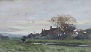 van der WINDT Chris 1877-1952,A cow near a farm at sunset,1900,Christie's GB 2011-09-20