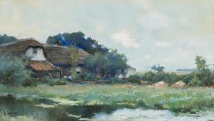 van der WINDT Chris 1877-1952,Behind the farm at a ditch,1904,Venduehuis NL 2023-11-16