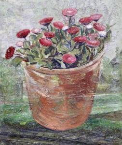 van der ZWEEP Douwe 1890-1975,Terracotta pot met roze bloemen,Venduehuis NL 2022-02-22