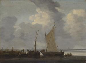 van DIEST Jeronymus II 1631-1673,A calm with fishermen unloading their catch,Christie's 2022-06-16