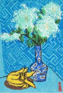 VAN DON PHAM 1917-2000,Fleurs sur fond bleu,1977,Aguttes FR 2022-03-14