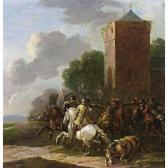 van DOUW Simon Johannes 1630-1680,a cavalry battle near a tower,Sotheby's GB 2002-11-05