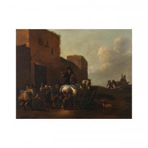 van DOUW Simon Johannes 1630-1680,Cavaliers et chevaux chez le maréchal-ferra,Cornette de Saint Cyr 2023-11-14