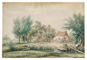 van DRIELST Egbert 1746-1818,Landscape with farm houses at a river near the r,1805,Palais Dorotheum 2024-03-28