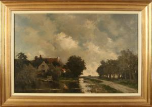 van DRIESTEN Arend Jan 1878-1969,River view with farm and figures,Twents Veilinghuis NL 2022-01-06