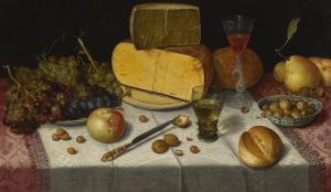van DYCK Floris 1575-1651,AN UITGESTALD STILL LIFE OF GRAPES AND CHEESE ON P,Sotheby's GB 2018-12-05