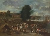 VAN ENGELEN PETER 1664-1711,A MARKET SCENE ALONG A RIVER WITH FIGURES SELLING ,Sotheby's 2012-07-05