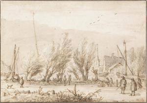 van EVERDINGEN Allart,Winter landscape with figures on a riverside path,Sotheby's 2024-01-31