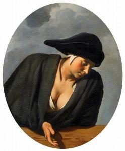van EVERDINGEN Caesar Boëtius,Young Woman in a Black Hat on a Balustrade,Lempertz 2015-11-14