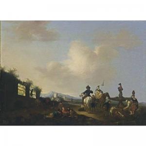 Van Falens Carl 1683-1733,A LANDSCAPE WITH HORSEMEN, FIGURES AND DOGS GATHER,Sotheby's GB 2004-03-15
