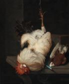 van GELDER Nicolaes,A white cockerel and a pigeon on a stone table,Palais Dorotheum 2022-05-12