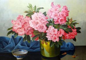 van GENT Joannes Bapt. Nic 1891-1974,still-life with pink flowers on a table and ,Rogers Jones & Co 2018-12-07