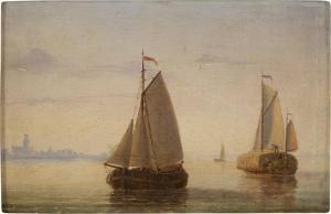 van GORKUM Jacobus 1827-1880,Segelboote vor der Kulisse einer holländis,Hargesheimer Kunstauktionen 2018-03-17