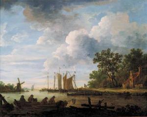 VAN GOYEN Jan Jozefsz,A river landscape on a cloudy day with fishermen w,Christie's 2001-03-20