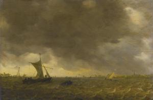 VAN GOYEN Jan Jozefsz,AN ESTUARY SCENE WITH THE ONSET OF A SQUALL AND WE,Sotheby's 2012-12-05