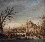VAN GOYEN Jan Jozefsz 1596-1656,Rivière gelée devant un château avec patin,1622,Lombrail - Teucquam 2017-06-02