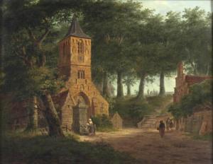 van GROENEWOUD Wilhelmus 1803-1842,Blick auf eine Kirche in bewaldeter Landscha,1836,DAWO Auktionen 2016-04-23