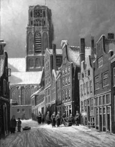 van GULIK Franciscus Lodewijk 1841-1899,A view of a snow-covered street, Rotterdam, with,Christie's 1999-07-07