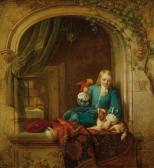 van HAMME Alexis 1818-1875,Boy at a window with dog and parrot,1875,Galerie Koller CH 2017-03-31