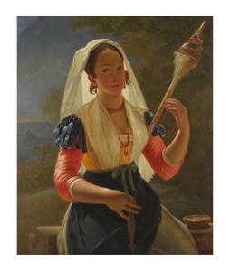 van HANSELAERE Pieter 1786-1862,Le tisseuse de laine,1846,Cornette de Saint Cyr FR 2023-04-19