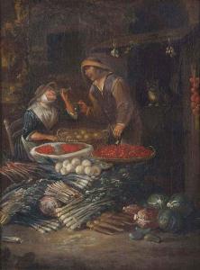 van HEEMSKERCK Egbert II,Peasants selling fruits and vegetables before a st,Christie's 2014-11-25