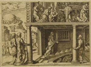 van HEEMSKERCK Maerten Jacobsz,Figures in a temple, from Acta Apostoloru,1582,Rosebery's 2022-08-18