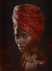 VAN HEERDEN Dou 1957,Portrait of a woman in a red headscarf,Rosebery's GB 2021-11-18