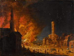 van HEIL Daniel 1604-1662,The aftermath of a battle in a town ravaged by fir,Sotheby's GB 2023-04-05