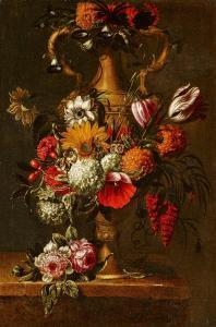 van HERCK Jacobus Melchior 1698-1735,Flower Still Life in a Sculptured Amphora,Van Ham DE 2022-05-19