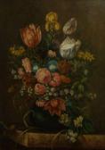 VAN HEYZUM J,Still Life Study of Mixed Flowers in a Vase on a Marble Ledge,Keys GB 2009-06-12