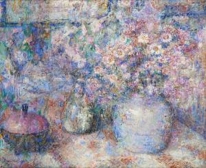 VAN HOLSBEECK Albert 1877-1948,Rayons de soleil sur le bouquet de fleurs,Horta BE 2015-01-12