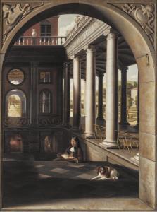 van HOOGSTRATEN Samuel,Jeune homme lisant dans un palais de style Renaiss,Christie's 2022-06-30
