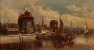 Van Hoom 1800-1900,Niederländischer Ort am Meer mit Segelschiffen und,Palais Dorotheum AT 2010-11-16
