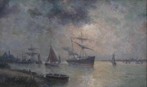 VAN HOORDE constant 1900-1900,Marine met zeil-en stoomboten bij maanlicht,Bernaerts BE 2012-10-22