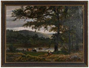 van HOORDE Gustave 1800-1900,Cows Watering in a River Landscape,Brunk Auctions US 2019-05-17