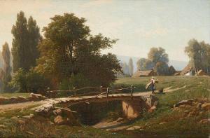 van HOORDE Gustave 1800-1900,La traversée au petit pont,Horta BE 2018-05-28
