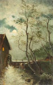 van HOORDE Gustave 1800-1900,Watermill at moonlight.,Bernaerts BE 2009-05-11