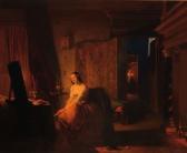 VAN HOVE Hubertus 1814-1865,Lady in front of a mirror by the light of a fire-p,Glerum NL 2007-04-23