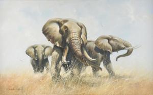 VAN HOWD Douglas 1935,Three Elephants in Grasses,Simpson Galleries US 2022-02-12