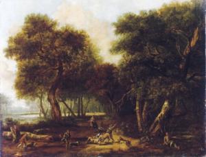 van HUCHTENBURG Jan 1647-1733,A stag hunt in a wooded landscape,Christie's GB 2008-04-03