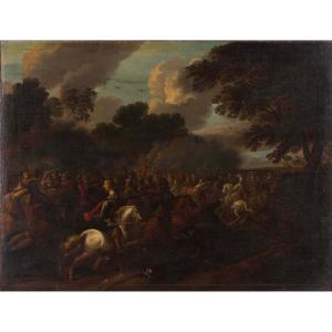 Van HUCHTENBURG Jan 1647-1733,Combat de cavaliers dans un paysage,Piasa FR 2024-04-17