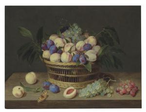 van HULSDONCK Jacob,Peaches, plums and grapes in a wicker basket, with,Christie's 2024-01-31